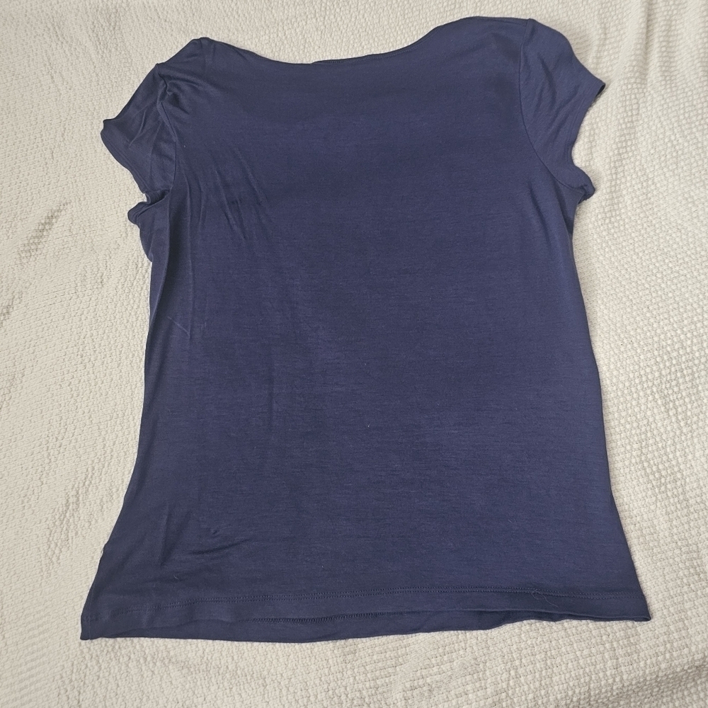 Worthington Purple Stretch Cowl Neck Cap Sleeve Blouse Size petite medium - Picture 7 of 10